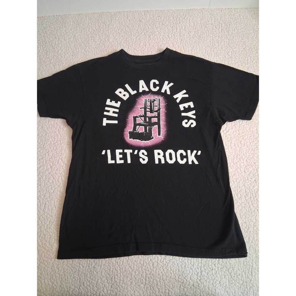 The Black Keys Lets Rock Tour T-Shirt Mens Large Black Graphic Electric Chair